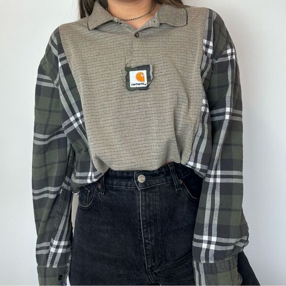 Reworked Carhartt Relaxed Long Sleeve Country Streetwear Flannel Shirt Top - Picture 2 of 3